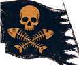 Piratenflagge mit Totenkopf und gekreuzten Fischgräten